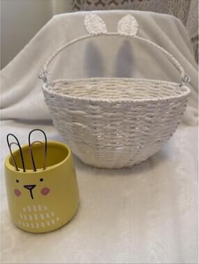 Handwoven Bunny Easter Basket 9" Wicker Straw Rustic Farmhouse Decor New